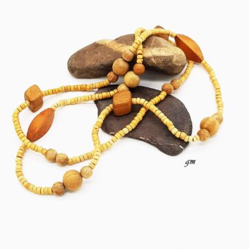 Modeschmuck, Halskette Holzperlen, 70er