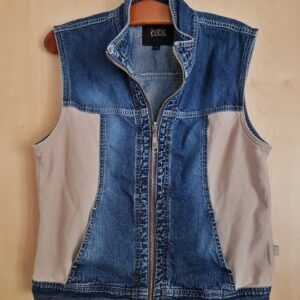 ärmelose Jeans-weste, blau beige mit Reißverschluss, CECIL
