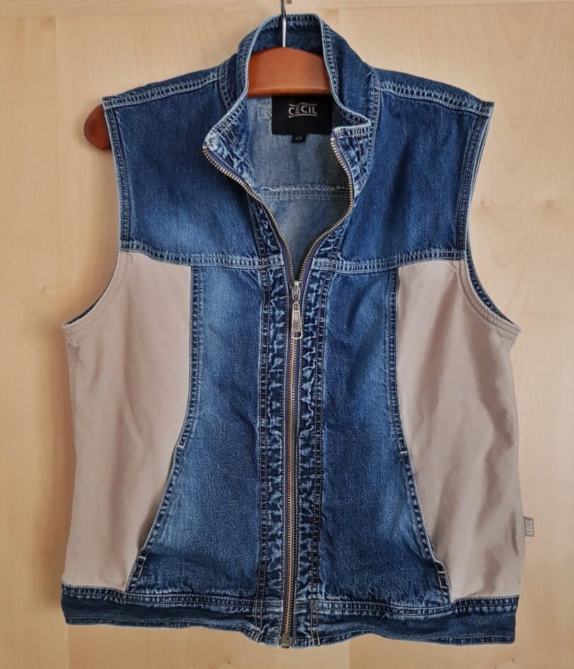 ärmelose Jeans-weste, blau beige mit Reißverschluss, CECIL