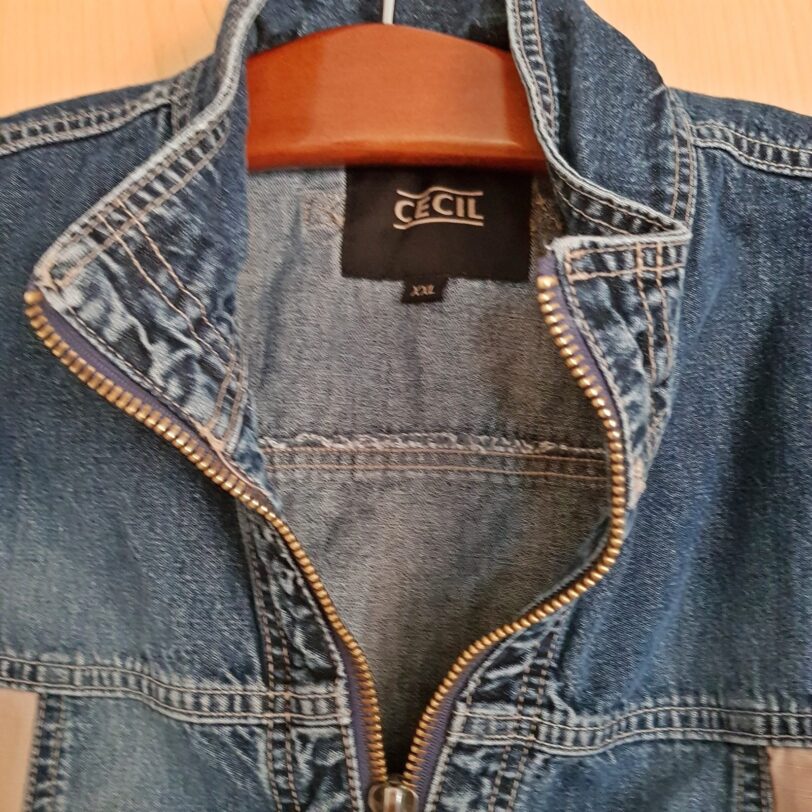 ärmelose Jeans-weste, blau beige mit Reißverschluss, CECIL