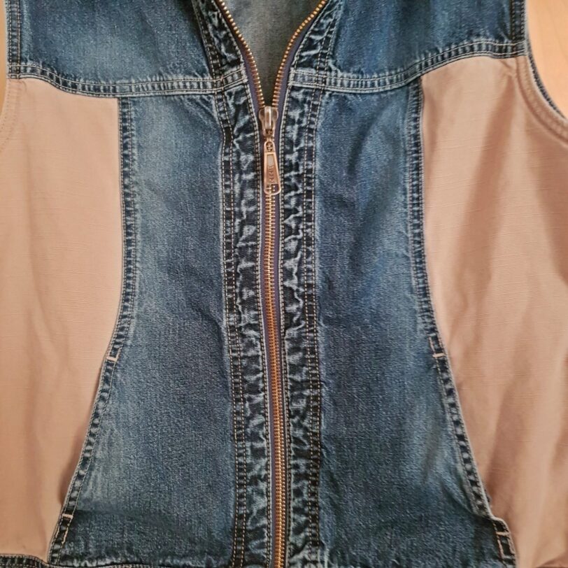 ärmelose Jeans-weste, blau beige mit Reißverschluss, CECIL