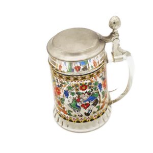 80er Glaskrug mit Henkel, Zinndeckel