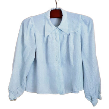 Vintage, handgemachte weiße Bluse mit blauen Punkten, 50er